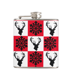 Elk with snow flake detail hip flask