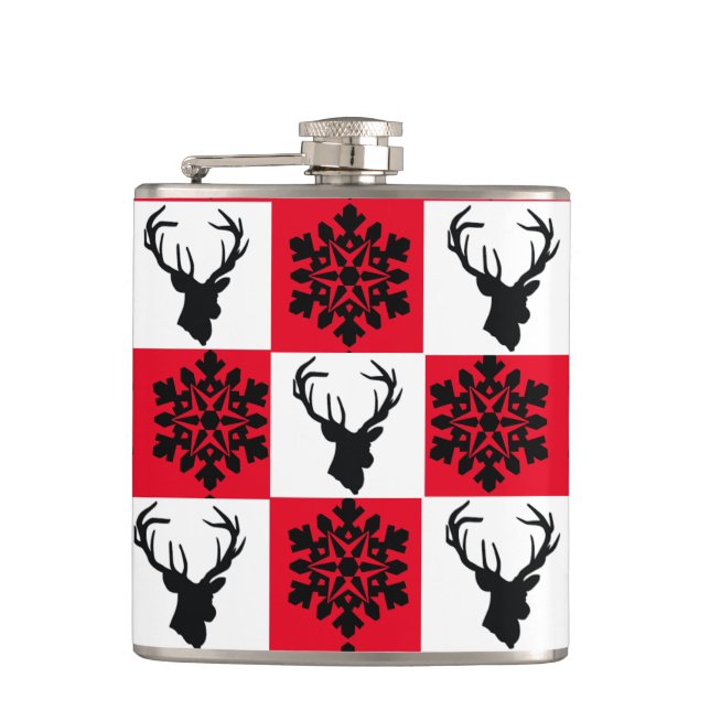 Elk with snow flake detail hip flask (Front)