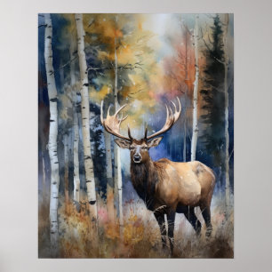 Elk Woodland Animal Art Print Poster