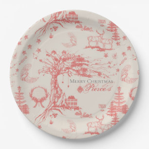 Elk Woods French Toile in Red with Personalisation Paper Plate
