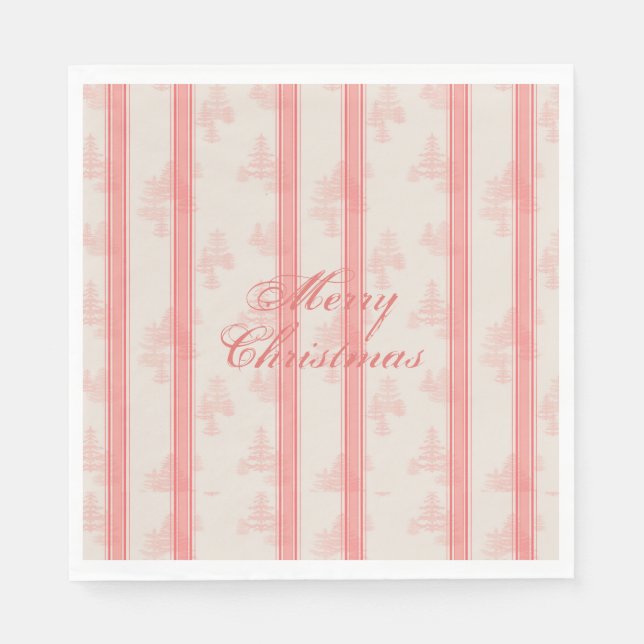 Elk Woods & Stripe in Coral w/ Personalisation Napkin (Front)