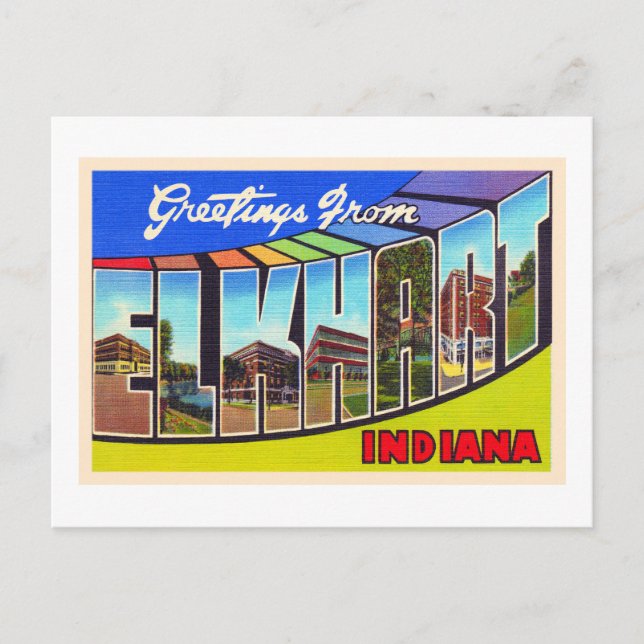 Elkhart Indiana IN Vintage Large Letter Postcard (Front)