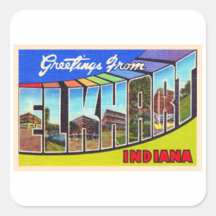 Elkhart Indiana IN Vintage Large Letter Postcard Square Sticker