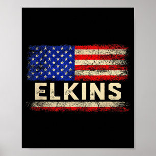 Elkins Last Name Shirt Elkins Name American Flag Poster