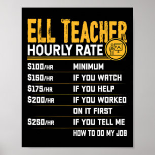 Ell Teacher Hourly Rate - Funny Ell Educator Tutor Poster