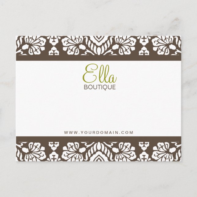 Ella #1 Brown Damask Chic Bow Card (Front)