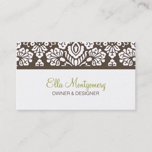 Ella #3 Brown Damask Chic Business Card (Front)