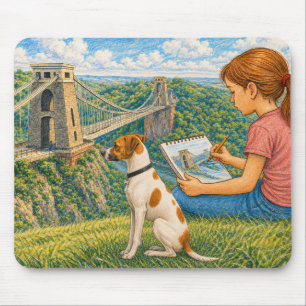 Ella and Bella Sketch Clifton Suspension Bridge Mouse Mat