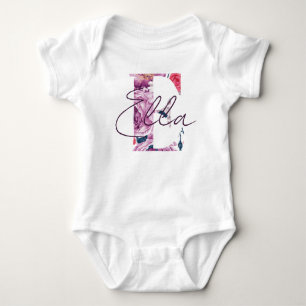 Ella Baby Name Flower Script Vintage Floral E Bodysuit