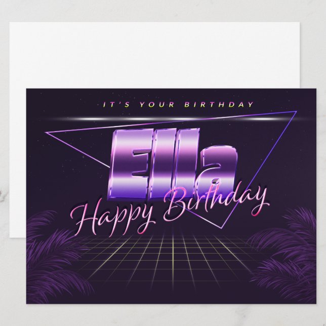 Ella Name First name lila retro card Birthday (Front/Back)