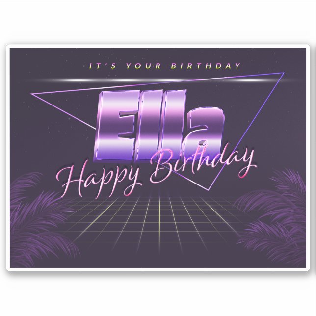 Ella Name First name lila retro Sticker Birthday (Front)