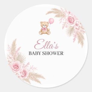 Ella’s Pink Teddy Bear Baby Shower Classic Round Sticker