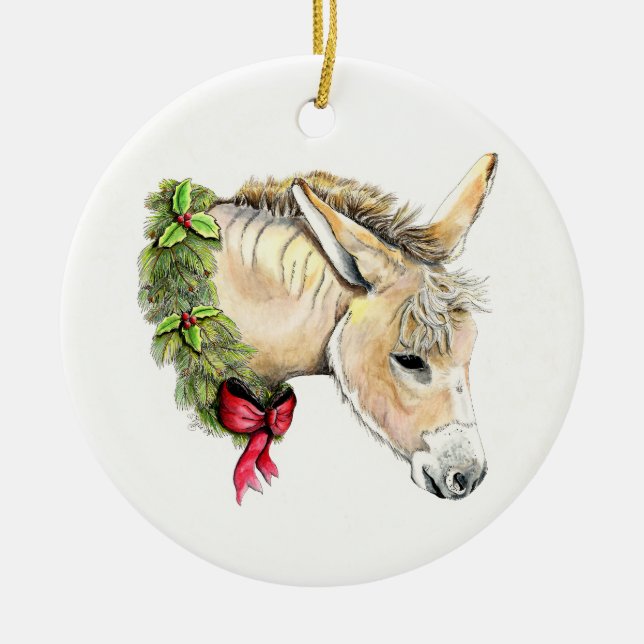 Ella the Christmas Donkey Ceramic Tree Decoration (Front)
