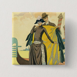 Elle et Lui, 1921 (pochoir print) 15 Cm Square Badge