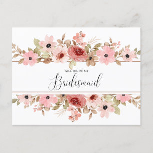 ELLE Pink Flower Elegant Bridesmaid Card