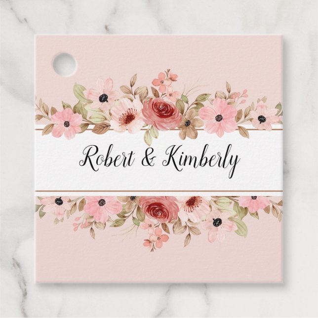 ELLE Pink Flower Elegant Wedding Favour Tags (Front)