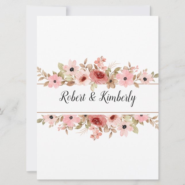 ELLE Pink Flower Elegant Wedding Invitation (Front)