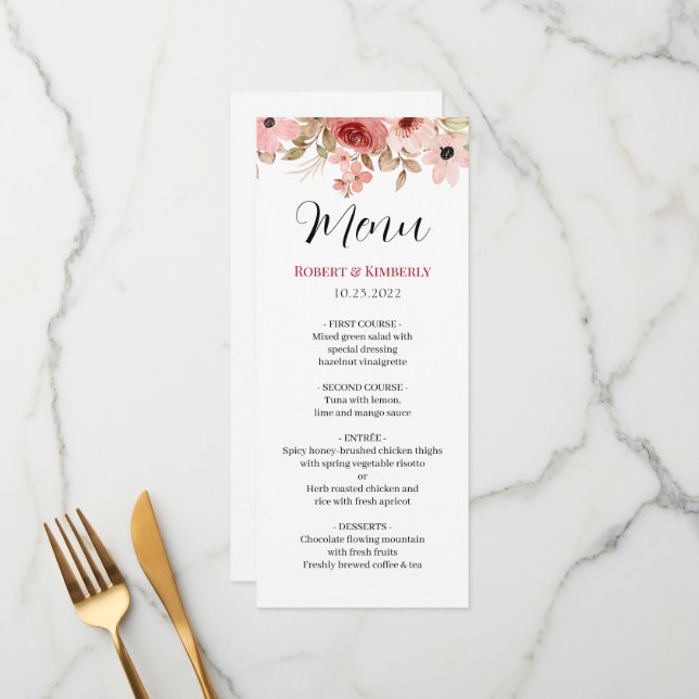 ELLE Pink Flower Elegant Wedding Menu (Front/Back In Situ)