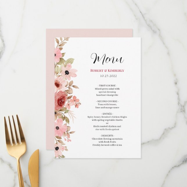 ELLE Pink Flower Elegant Wedding Menu (Front/Back In Situ)