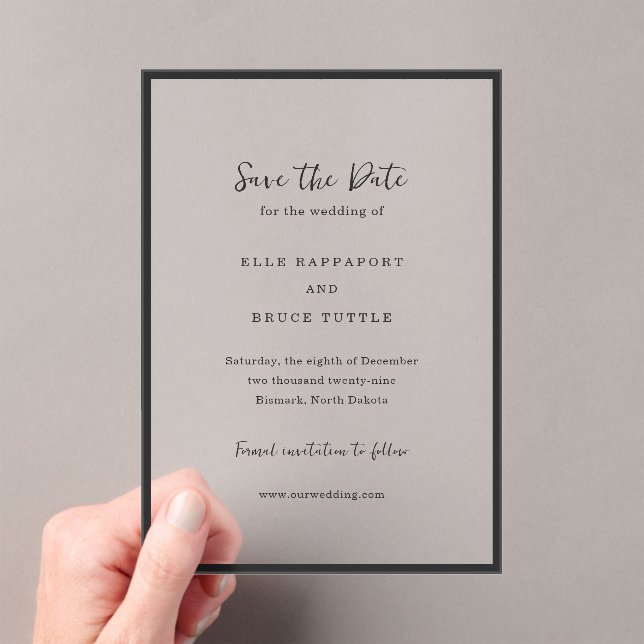 Elle Simple Modern Wedding Save the Date Acrylic Invitations (Insitu (Handheld))