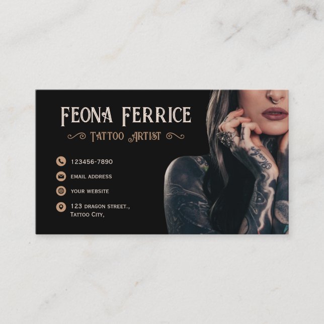 Ellegant Monogram Sepia Tattoo Artist Business Card (Front)