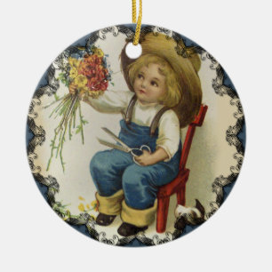 Ellen Clapsaddle Farm Boy with Flowers Ornament
