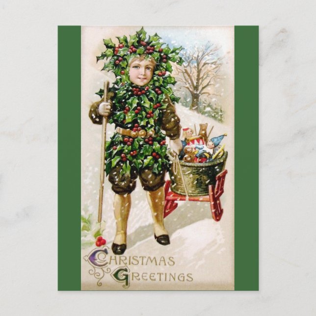 Ellen Clapsaddle: Holly Boy with Toys Postcard (Front)