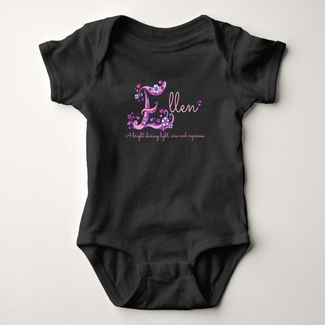 Ellen girls name & meaning letter E baby apparel Bodysuit (Front)