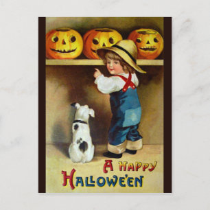 Ellen H. Clapsaddle: Boy, Dog and Jack O'Lanterns Postcard