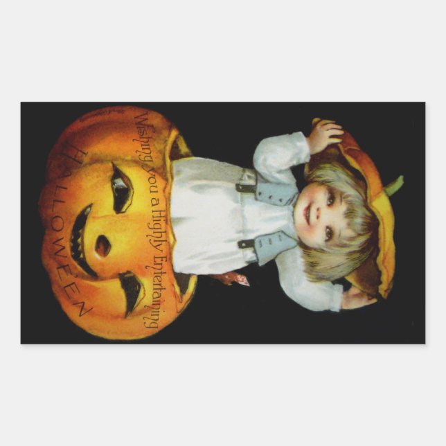 Ellen H. Clapsaddle: Boy in Pumpkin Rectangular Sticker (Front)