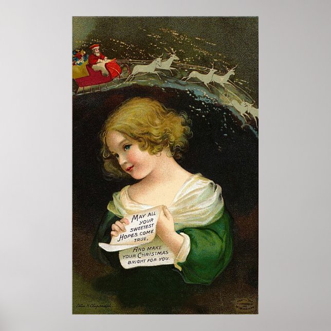 Ellen H. Clapsaddle - Christmas Girl with Letter Poster (Front)