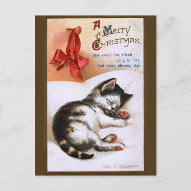 Ellen H. Clapsaddle: Christmas Kitten Holiday Postcard (Front)