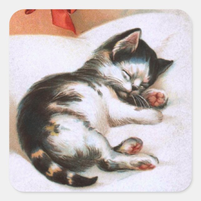 Ellen H. Clapsaddle: Christmas Kitten Square Sticker (Front)