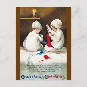 Ellen H. Clapsaddle: Girls Stitching Stockings Postcard