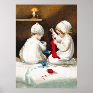 Ellen H. Clapsaddle: Girls Stitching Stockings Poster