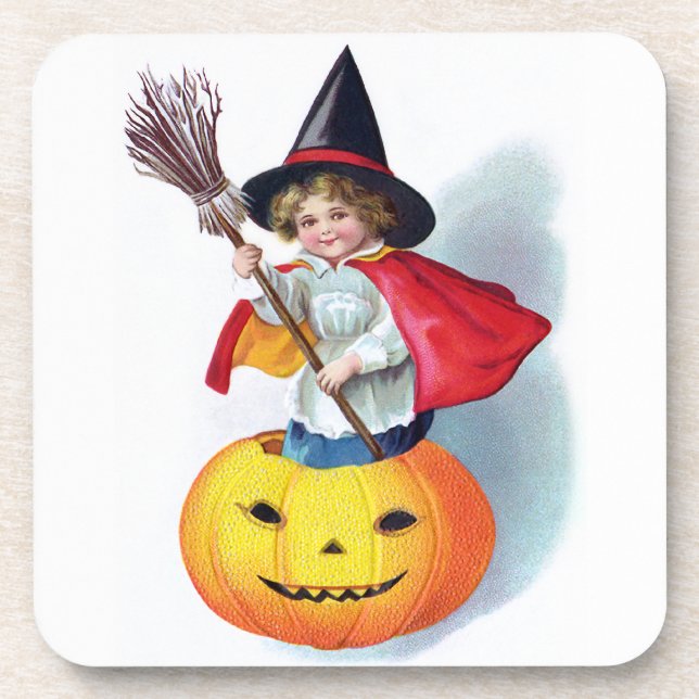 Ellen H. Clapsaddle: Little Pumpkin Witch Coaster (Front)