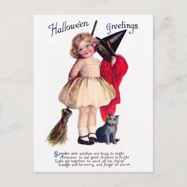 Ellen H. Clapsaddle: Little Witch with Cat Postcard (Front)