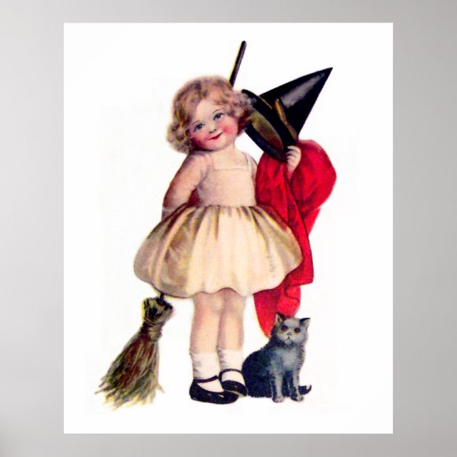 Ellen H. Clapsaddle: Little Witch with Cat Poster (Front)