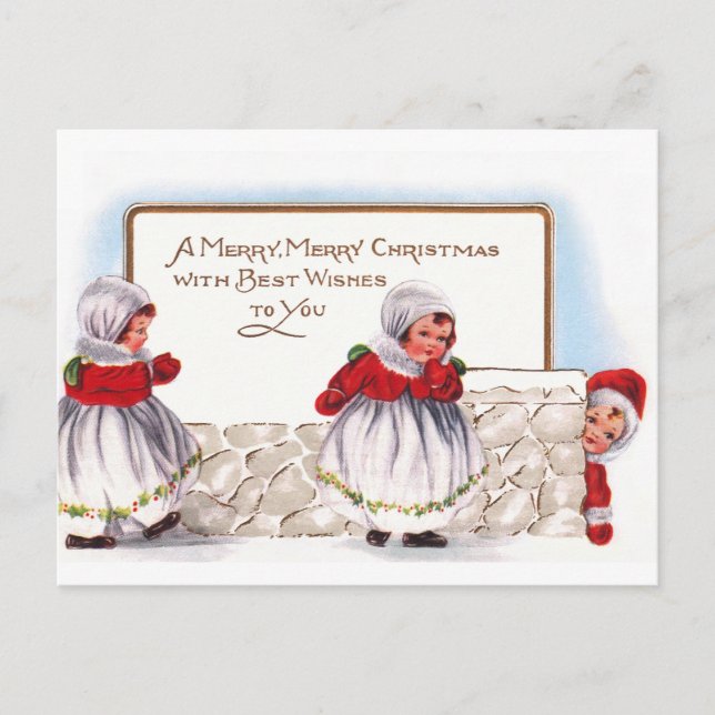 Ellen H. Clapsaddle - Three Little Christmas Girls Holiday Postcard (Front)