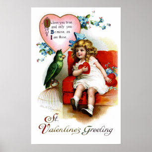 Ellen H. Clapsaddle: Valentine Girl with Parrot Poster