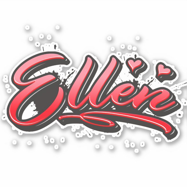 Ellen red Heart Graffiti Sticker (Front)