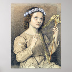 Ellenrieder - Flowered Girl With Harp Poster