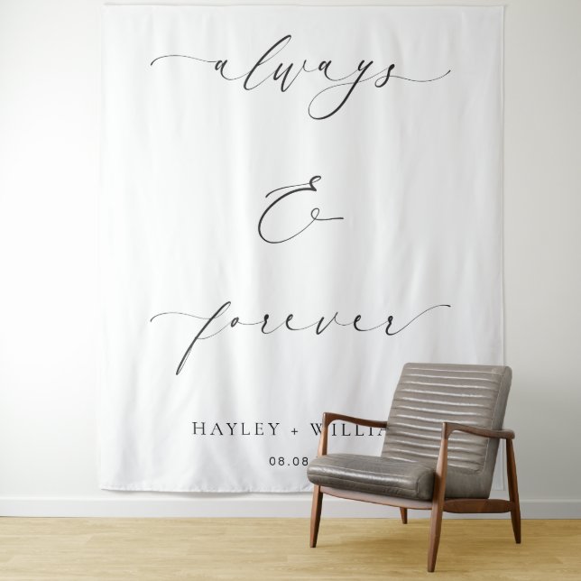 Ellesmere Always & Forever Wedding Quote Backdrop Tapestry (In Situ)