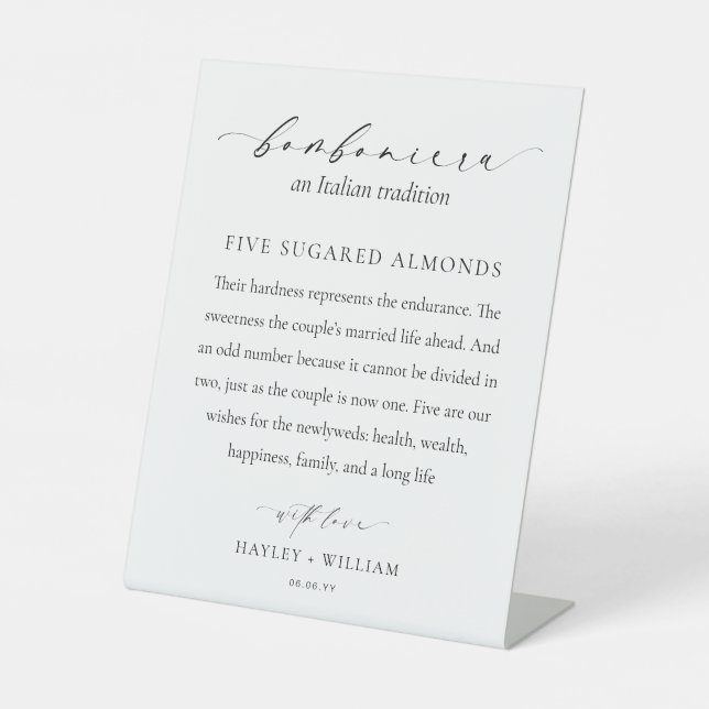 Ellesmere An Italian Tradition 5 Sugared Almonds Pedestal Sign (Front)