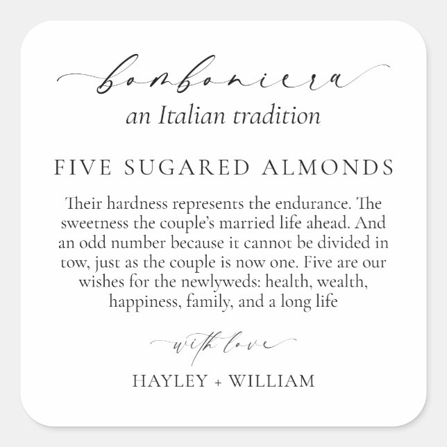 Ellesmere An Italian Tradition 5 Sugared Almonds Square Sticker (Front)