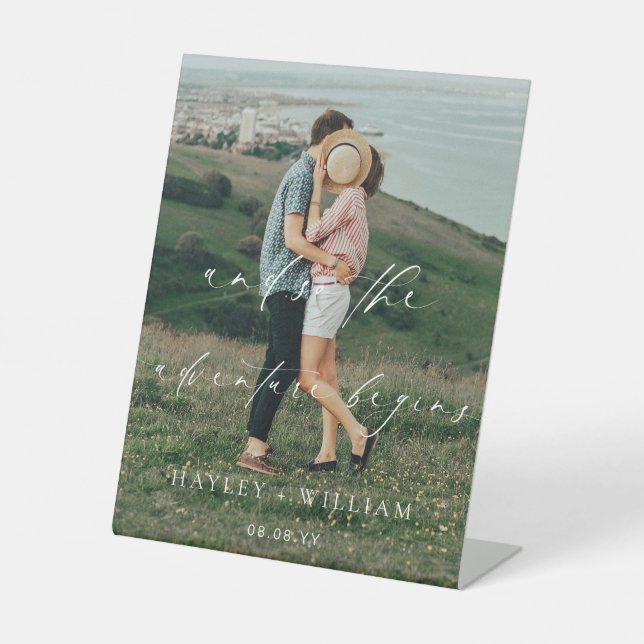 Ellesmere And So The Adventure Begins Wedding Pedestal Sign (Front)