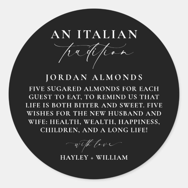 Ellesmere Black Italian Tradition Sugared Almonds Classic Round Sticker (Front)