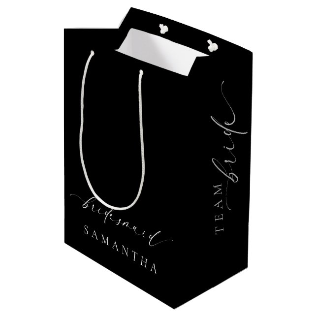 Ellesmere Black Minimalist Wedding Bridesmaid Medium Gift Bag (Back Angled)