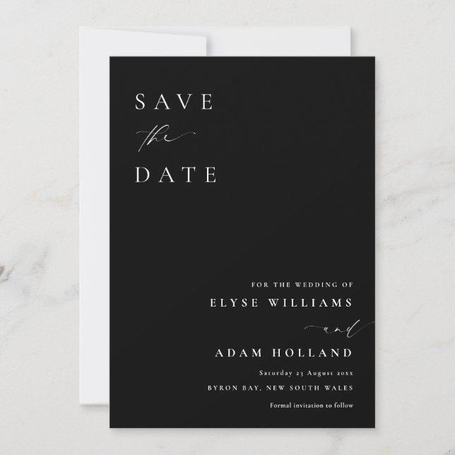 Ellesmere Black Minimalist Wedding Save The Date  Invitation (Front)