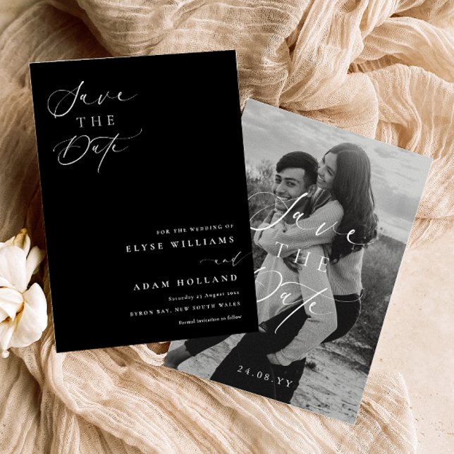 Ellesmere Black Minimalist Wedding Save The Date  Invitation (Save The Date Postcards Ellesmere Black )
